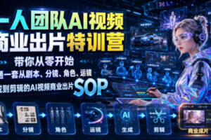 一人团队AI视频商业出片实战课：带你从零开始跑通一套从剧本、分镜、角色、运镜、生成到剪辑的AI视频商业出片SOP