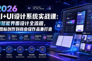 2026 AI+UI设计系统实战课:AI赋能界面设计全流程,从图标创作到商业级作品集打造