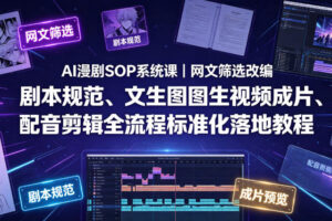 AI漫剧SOP系统课｜网文筛选改编、剧本规范、文生图图生视频成片、配音剪辑全流程标准化落地教程(更新)
