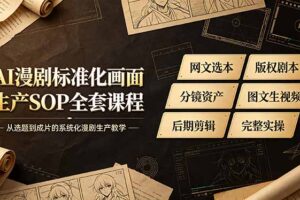 AI漫剧标准化画面生产SOP全套课程-更新，网文选本版权剧本分镜资产全覆盖，图文生视频后期剪辑完整实操教学