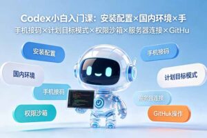 Codex小白入门课：安装配置×国内环境×手机接码×计划目标模式×权限沙箱×服务器连接×GitHub操作