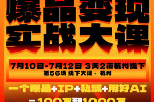 爆品变现实战大课，从爆品，到流量，到成交，一个爆品+IP+私域+用好AI=100W到1000W(7月10-12日)