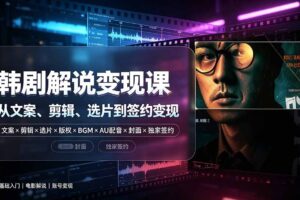 抖音270W粉丝博主亲授韩剧解说课：文案×剪辑×选片×版权×BGM×AU配音×封面×独家签约，零基础到变现