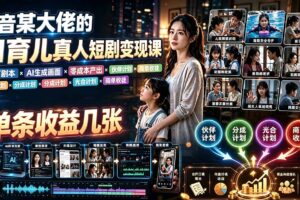 AI育儿真人短剧变现课：AI写剧本×AI生成画面×零成本产出×伙伴计划×分成计划×光合计划×商单收徒
