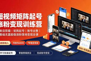 短视频矩阵起号涨粉变现训练营｜多类目剪辑·矩阵起号·账号出售，0基础无露脸稳涨粉落地变现全课-更新