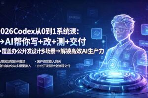 2026Codex从0到1系统课：→AI帮你写+改+测+交付→覆盖办公开发设计多场景→解锁高效AI生产力