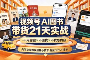 视频号AI图书带货21天实战：不用露脸×不囤货×不发愁内容，AI写文案做视频挂小黄车，佣金50%+爆单