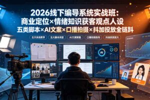 2026线下编导系统实战班：商业定位×情绪知识获客观点人设五类脚本×AI文案×口播拍摄×抖加投放全链路