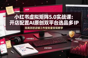小红书虚拟矩阵5.0实战课：开店配置｜AI原创｜双平台选品｜多IP隔离｜测怼店铺工作室批量变现实操教学