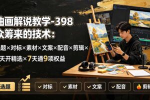 油画解说教学-398众筹来的技术：选题×对标×素材×文案×配音×剪辑×2天开精选×7天通9项权益