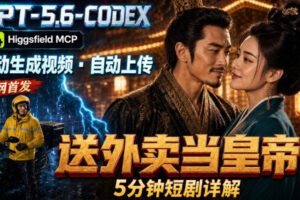 GPT-5.6 Codex+Higgsfield MCP：一条指令生成5分钟短剧并自动上传YouTube(油管)