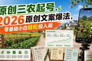 原创三农起号，2026原创文案爆法，零基础小白轻松投入局
