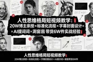 人性思维格局短视频教学：20W博主亲授×标准化流程×字幕封面设计×AI提示词×橱窗带货6W件实战经验