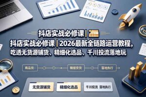 抖店实战必修课｜2026最新全链路运营教程，吃透无货源铺货、精细化选品、千川投流落地玩法