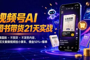 繁花视频号AI图书带货21天实战：不用露脸×不囤货×不发愁内容，AI写文案做视频挂小黄车，佣金50%+爆单