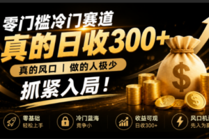 零成本冷门赛道，真的日300+真风口，做得人极少！赶紧入局，超级简单！