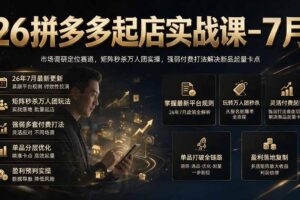 26拼多多起店实战课-7月｜市场调研定位赛道，矩阵秒杀万人团实操，强弱付费打法解决新品起量卡点