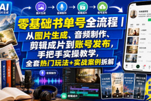 零基础书单号全流程｜从图片生成、音频制作、剪辑成片到账号发布，手把手实操教学，全套热门玩法+实战案例拆解