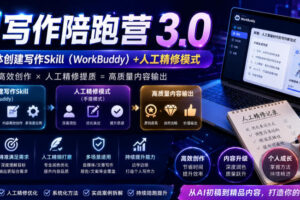 AI写作陪跑营3.0，Ai智能体创建写作skill(workbuddy)+人工手写模式(手搓模式)，去除AI痕迹(头条号、公众号、百家号)(更新0730)