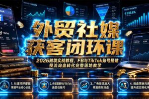 外贸社媒获客闭环课｜2026跨境实战教程，FB与TikTok账号搭建投流询盘转化完整落地教学