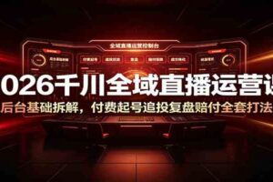 2026千川全域直播运营课：后台基础拆解，付费起号追投复盘赔付全套打法