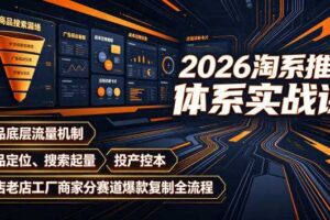 2026淘系推广体系实战课｜新品底层流量机制、选品定位、搜索起量、投产控本、新店老店工厂商家分赛道爆款复制全流程