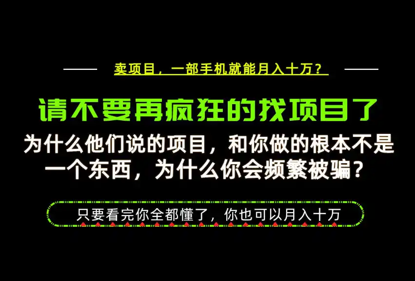 为什么做项目的人大多都是炮灰？为什么只有卖项目才能稳？看完你也可以月入10W+【揭秘】