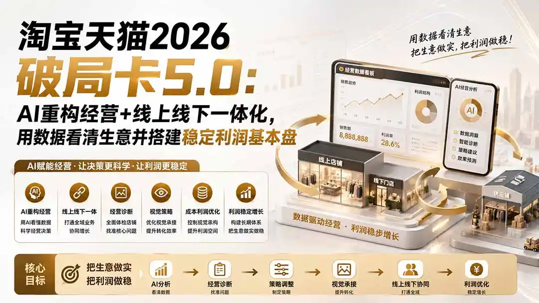 淘宝天猫2026破局卡5.0：AI重构经营+线上线下一体化，用数据看清生意并搭建稳定利润基本盘