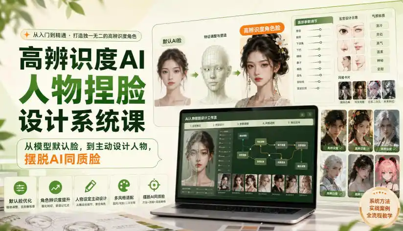 高辨识度AI人物捏脸设计系统课，从模型默认脸，到主动设计人物，摆脱AI同质脸