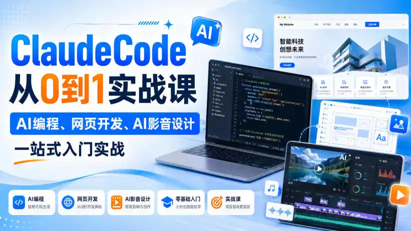 Claude Code从0到1实战课，AI编程、网页开发、AI影音设计一站式入门实战(更新)
