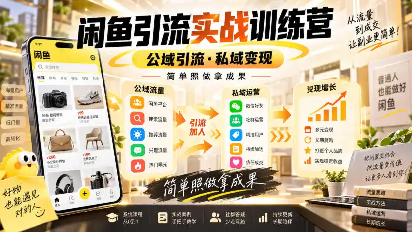 闲鱼引流实战训练营，公域引流·私域变现，简单照做拿成果