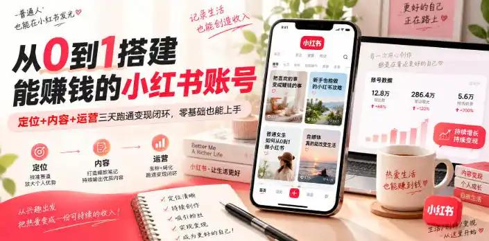 从0到1搭建能賺钱的小红书账号，定位+内容+运营三天跑通变现闭环