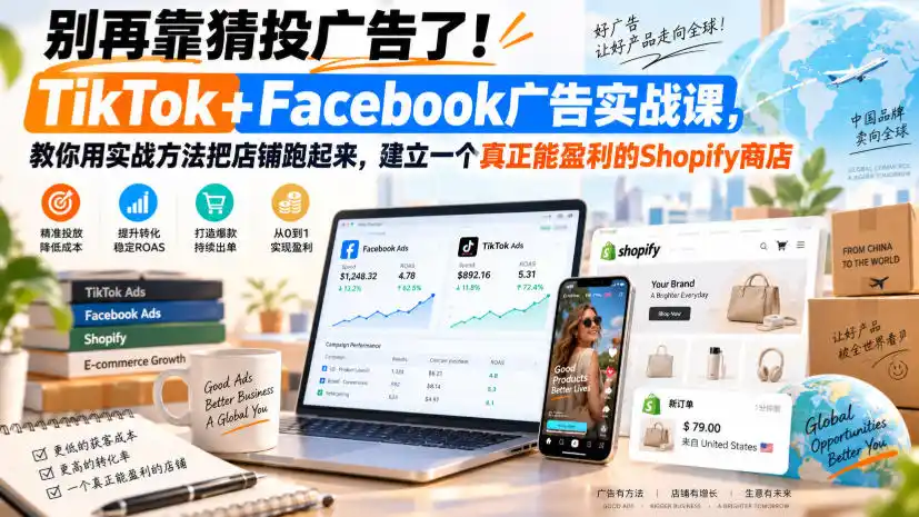 别再靠猜投广告了！TikTok+Facebook广告实战课，教你用实战方法把店铺跑起来，建立一个真正能盈利的Shopify商店【原创双语字幕】