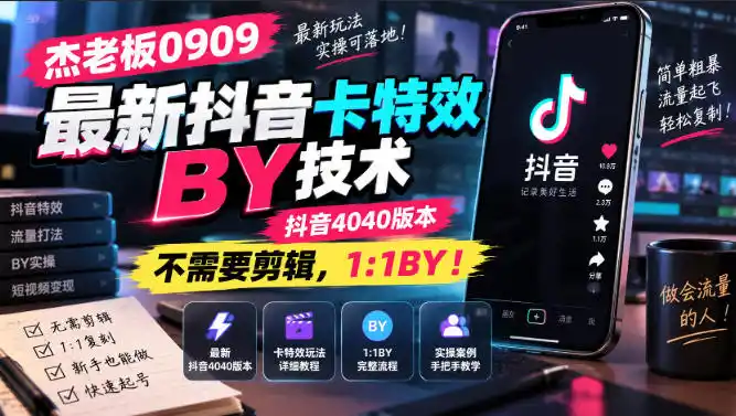 杰老板0909最新抖音卡特效搬运技术，抖音4040版本，不需要剪辑，1:1搬运！
